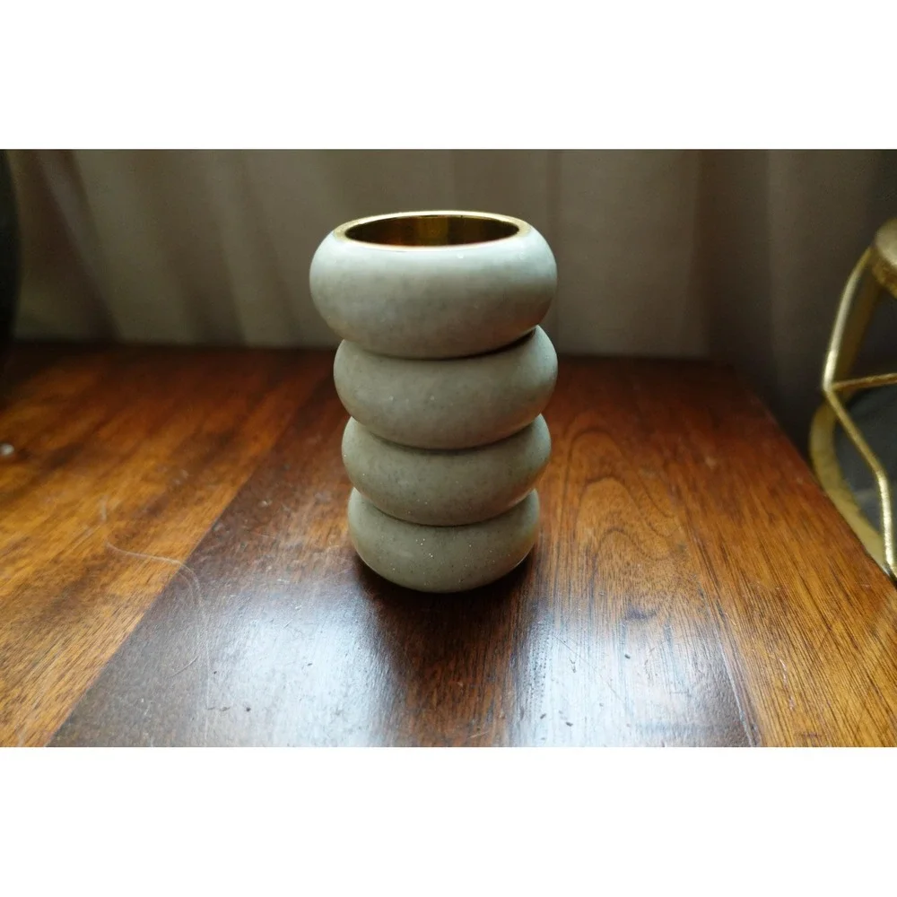 Mid-Century Modern Napkin‎ Rings: Cream Glitter Gold Trim, Set of 4